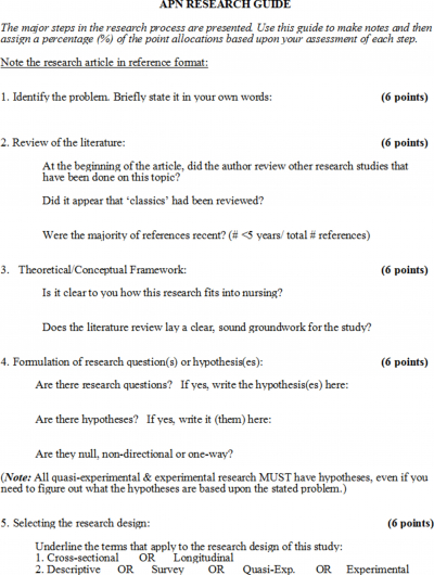 Critiquing a research paper nursing